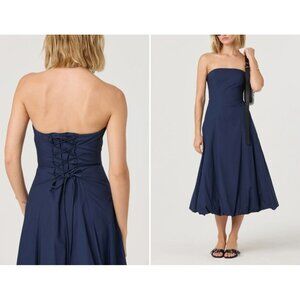 Astr Navy Blue Strapless Bubble Hem Cocktail Dress With Corset Back